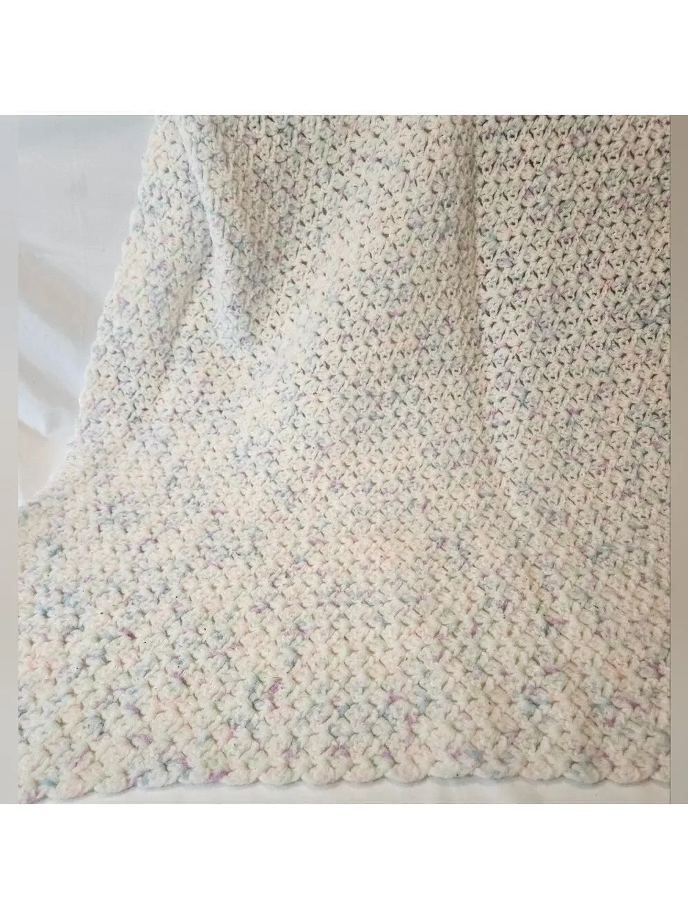 Hand Crafted handmade crochet springtide shell stitch blanket neutral colors